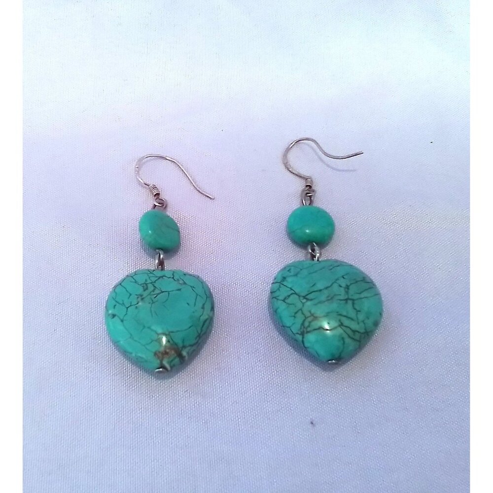 Vintage Turquoise Heart Drop Dangle Earrings